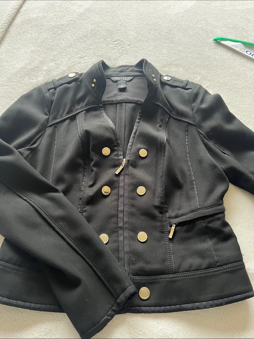 Black Military-Style Women's Jacket with silver Buttons